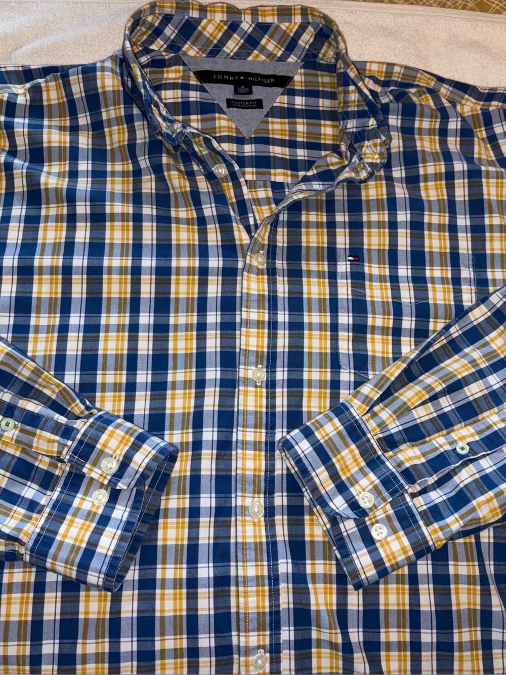 Tommy Hilfiger Blue, Yellow and White Plaid Button-Down Shirt